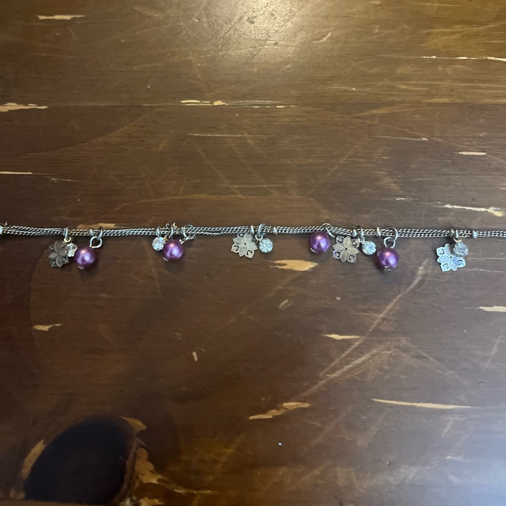 Dainty Silver and Purple Charm Bracelet/Anklet